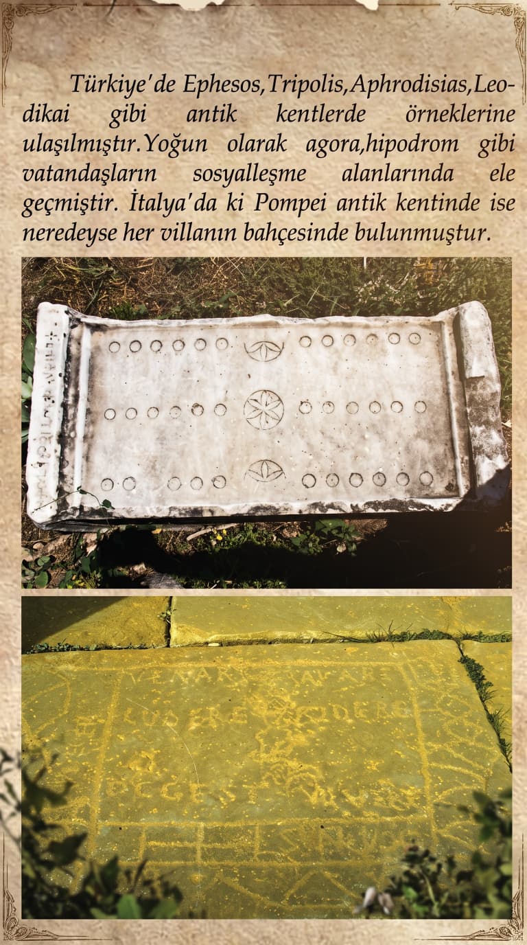 Türkiye antik kentlerinde bulunan oyun tahtası örnekleri